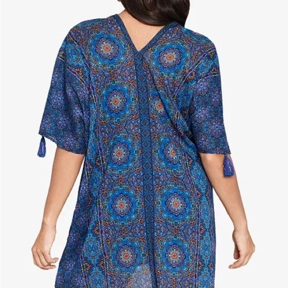 MiracleSuit Danube Bleu Tassel Tunic Caftan Cover Up Women’s Small Blue Mosaic - Picture 2 of 13
